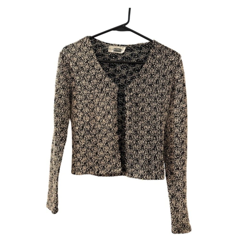 Vintage E. K. Designs Black & Cream Bouclé Knit Cardigan Jacket size S